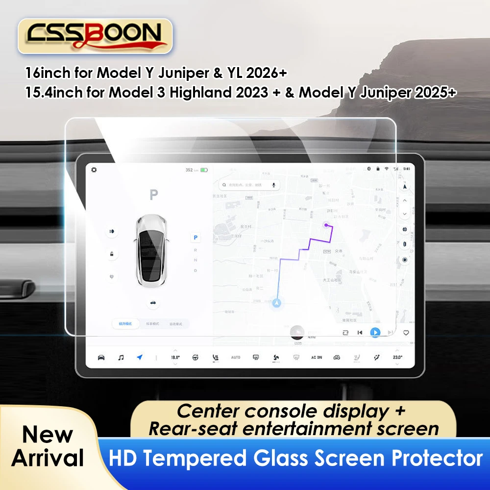 

2026 Y Juniper Tempered Glass Screen Protector for Tesla Model 3 Model Y 16" Touchscreen Anti-Scratch HD Clear Protective Film
