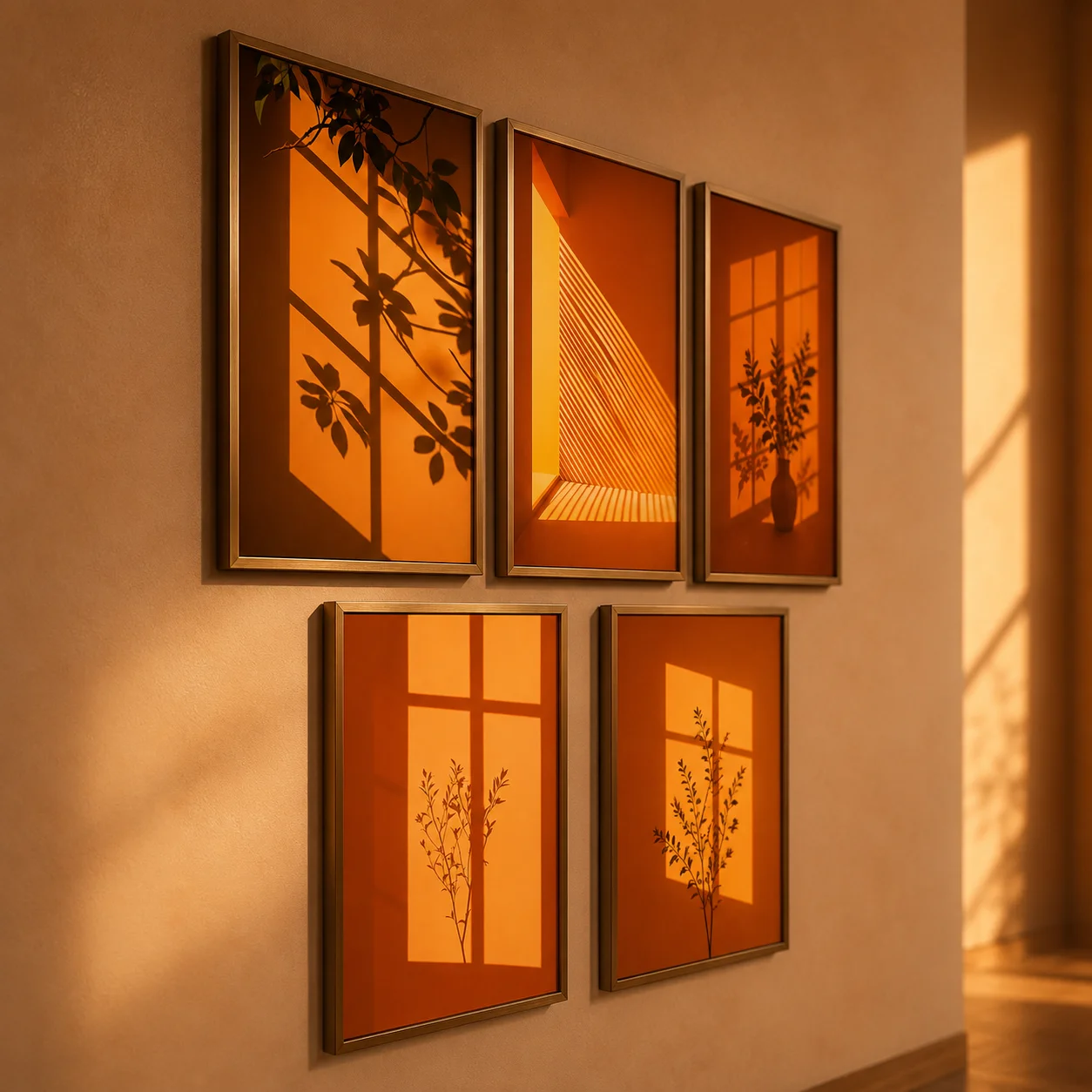 Terracotta Sunlight Leaf Shadow Canvas Gallery Wall Print Minimalist Window Plant Silhouette Boho Neutral Modern Home Decor Gift