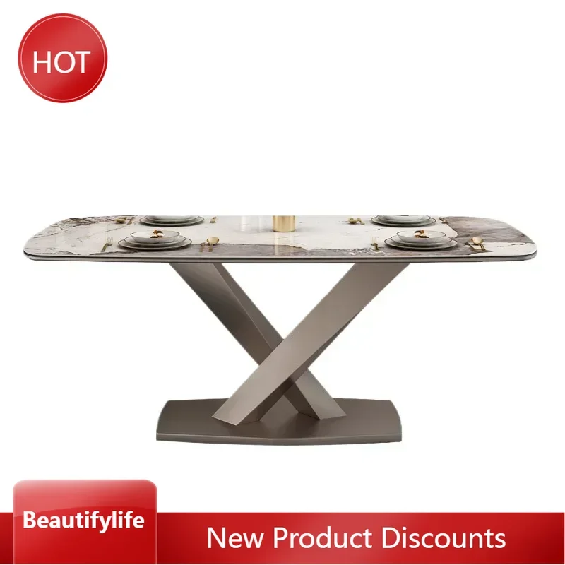 

J46 Яркая каменная плита Обеденный стол Свет Роскошный бытовой небольшой квартирный прямоугольный стул на 4 человека Комбинированный обеденный стол