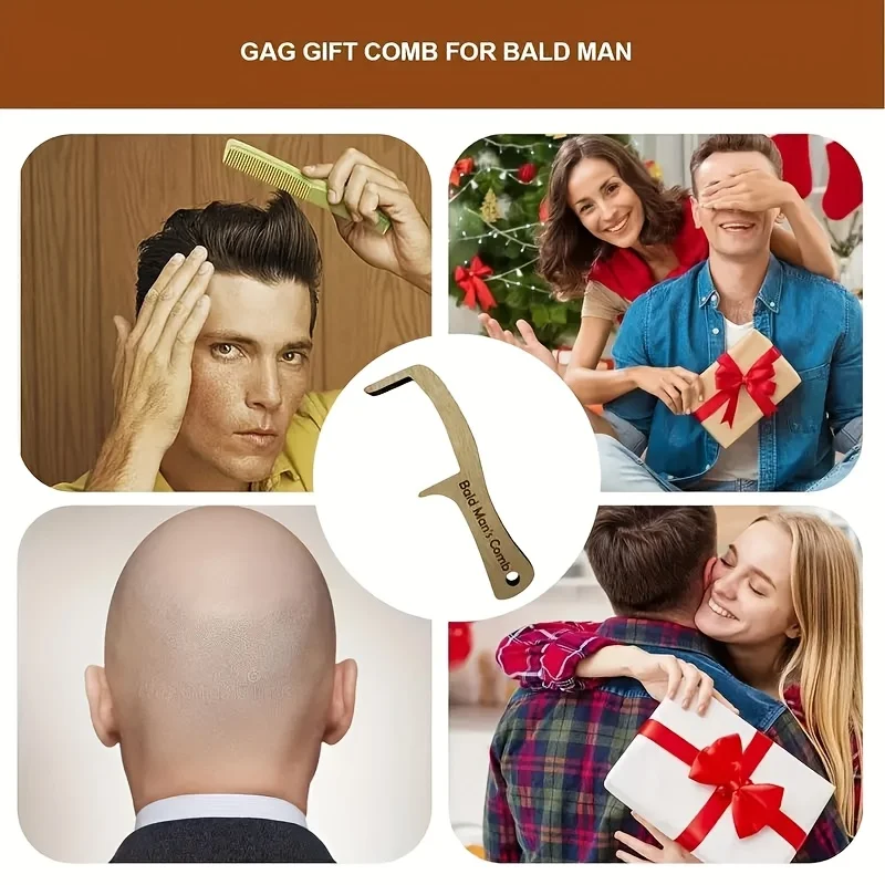 Modern Wooden Hair Comb for Bald Men Multi-purpose Desktop Decor Funny Prank Gift for Valentine New Year Easter