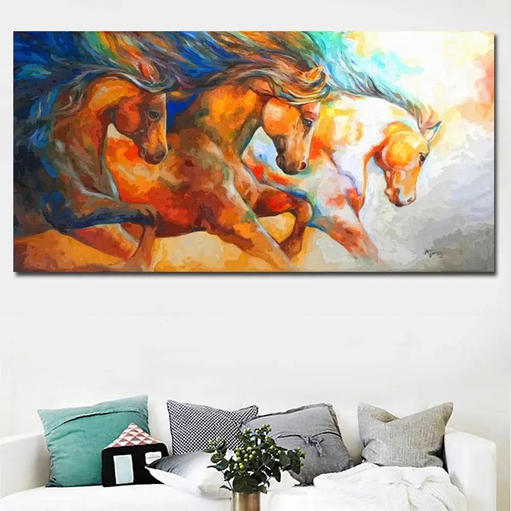 Pintura al óleo sobre lienzo de caballo abstracto Majestic, sala de estar grande para arte de pared, decoración de animales, póster, decoración del hogar, Ide sin marco