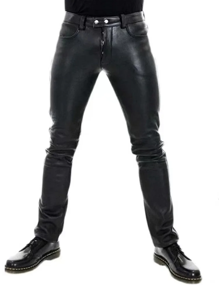 New 2023 Hit The Sales of Europe and The United States Solid Color PU Stretch Casual Men Leather Pants Fashion Handsome Straight