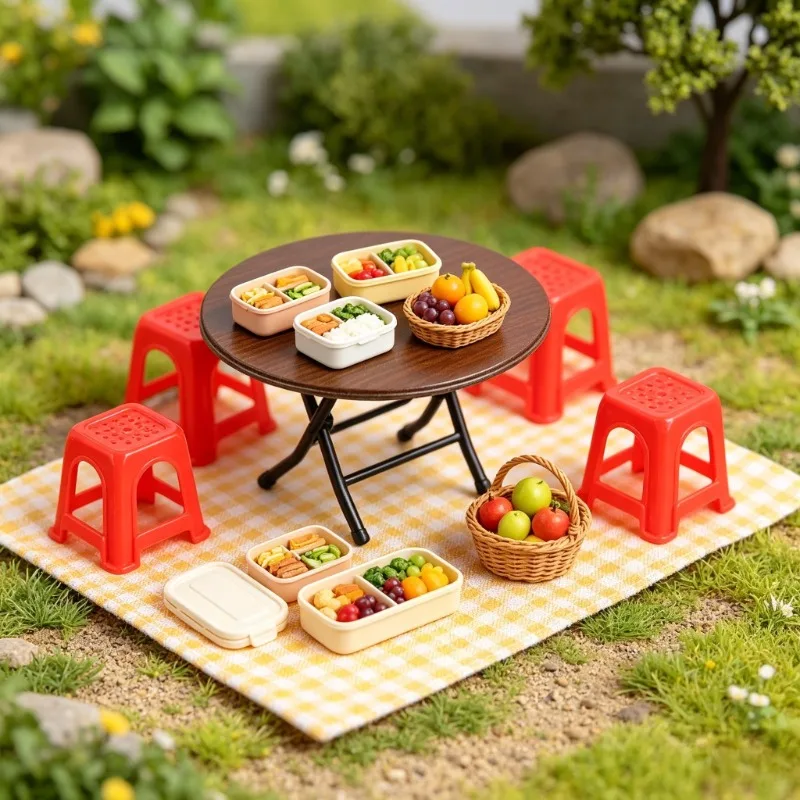 Miniature Vintage Table And Chair Set Simulation Stool Model Dollhouse Decor For Pretend Play Mini Home Furniture Accessories