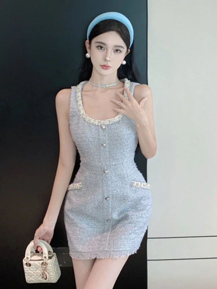 High Quality French Elegant Fashion Bodycon Mini Summer Dresses For Women 2024 New Y2K Lady Sexy Party Dress Vestidos Feminino