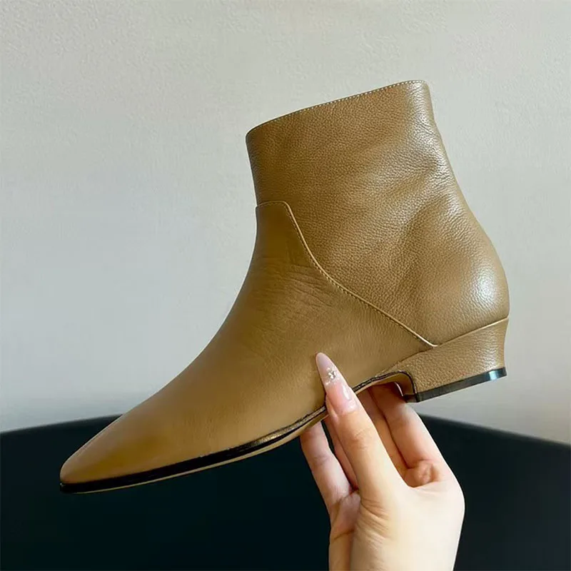 

Лаконичные короткие ботинки, женские подиумные туфли с круглым носком, женские ботинки из натуральной кожи, женские ботильоны на квадратном каблуке