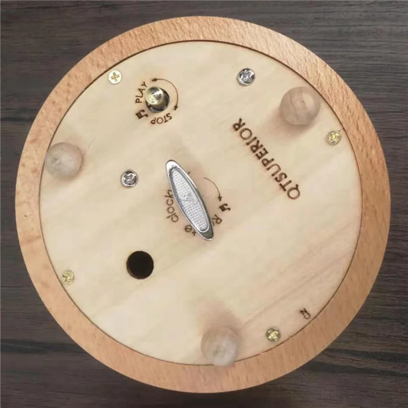 Boîte à musique en bois A07I, 2 pièces, Base ronde rotative, artisanat d'art pour noël, ornements décoratifs, cadeau pour enfants