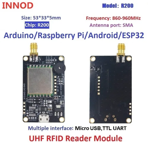 Módulo rfid de largo alcance, lector de etiquetas de ISO18000-6c, uhf, EPC, Gen2, UE, 868MHZ, 915MHZ, USB, rs232, chip R200