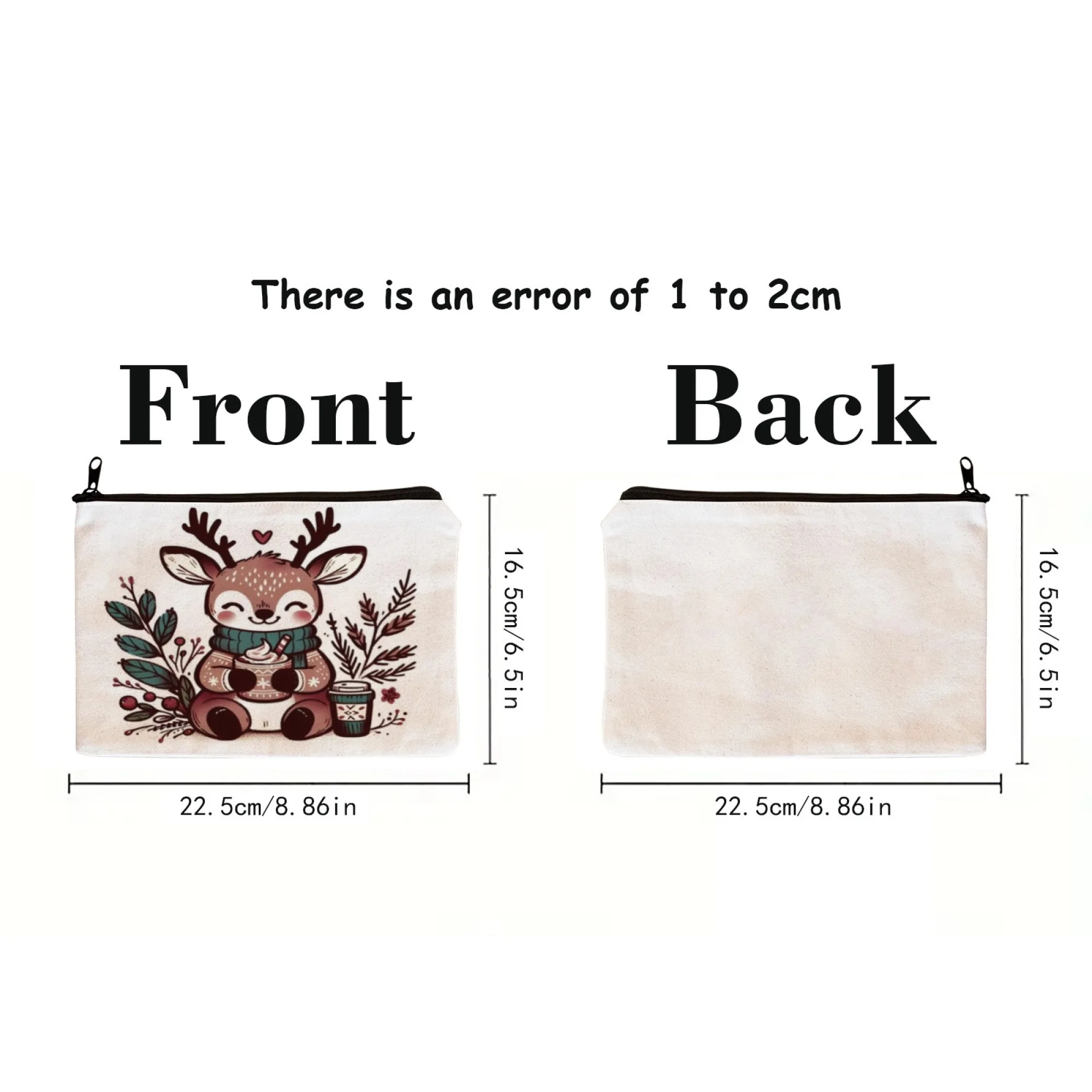 حقيبة مكياج شتوية لطيفة على شكل غزال، سترة مريحة مطبوعة بسحاب، حقيبة خفيفة الوزن للسفر، منظم مستحضرات التجميل، حقيبة أدوات الزينة الحيوانية الرائعة