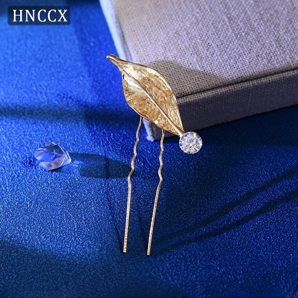 HNCCX Gold Color Alloy Leaf Wedding Hairpins Bride U-Shape Pins Hair Accessories Elegant Women Headpieces Ornaments CP766