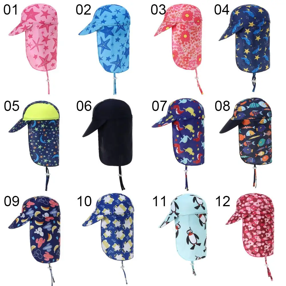 Children Summer Bucket Hats UV Protection Outdoor Beach Sun Hat Boy Girl Flap Cap Adjustable Wide Brim Cap