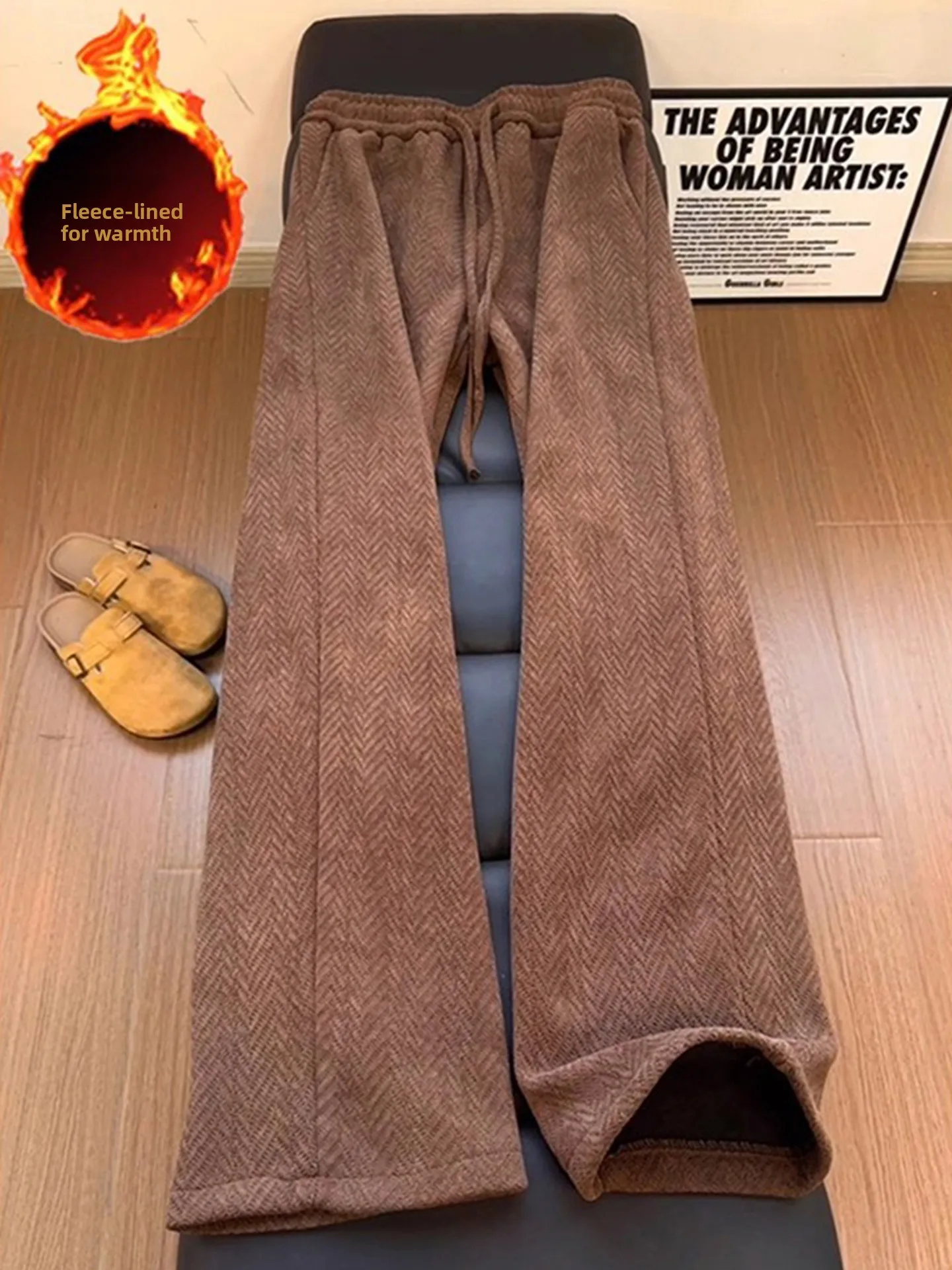 

Thiened Fce вельветовые брюки на подкладке, мужские зимние ленивые теплые прямые свободные повседневные брюки с человеческим узором