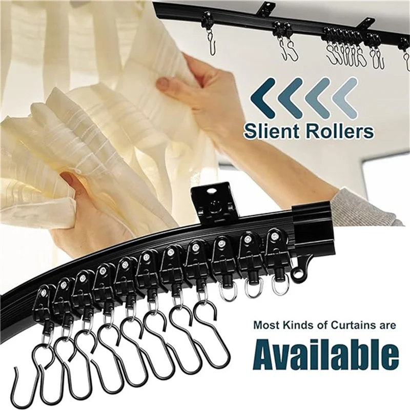 

A47U 2X Flexible Bendable Curtain Track, Ceiling Wall Mounted, Black Curved Heavy Duty RV Sliding Curtain Track 5Meter