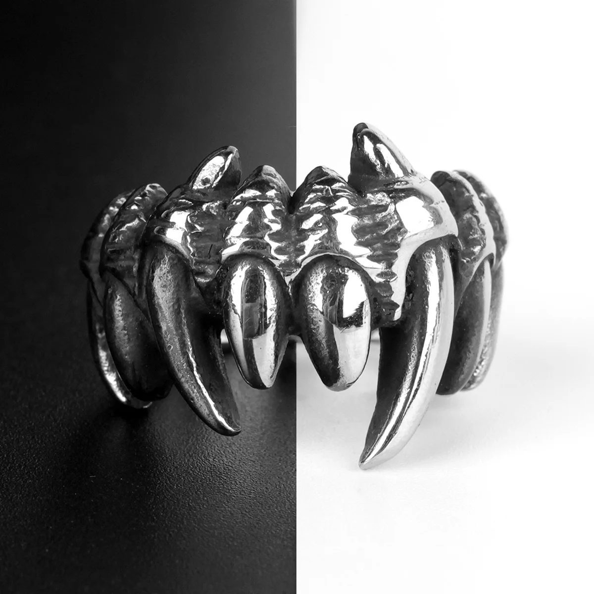 Stainless Steel Men Rings Beast Monster Teeth Punk Rock Hip Hop Cool for Biker Male Boyfriend Jewelry Creativity Gift Wholesale