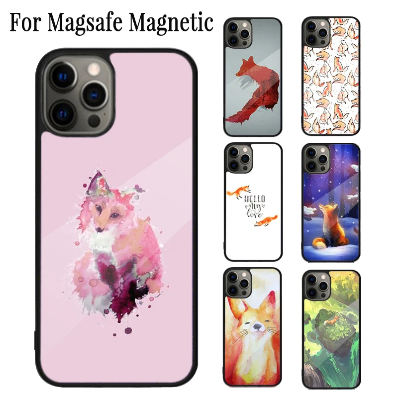 Watercolor Painting The Fox Magnetic Phone Case For iPhone 16 15 14 Plus 13 12 Mini 11 Pro Max Magsafe Wireless Charging Cover