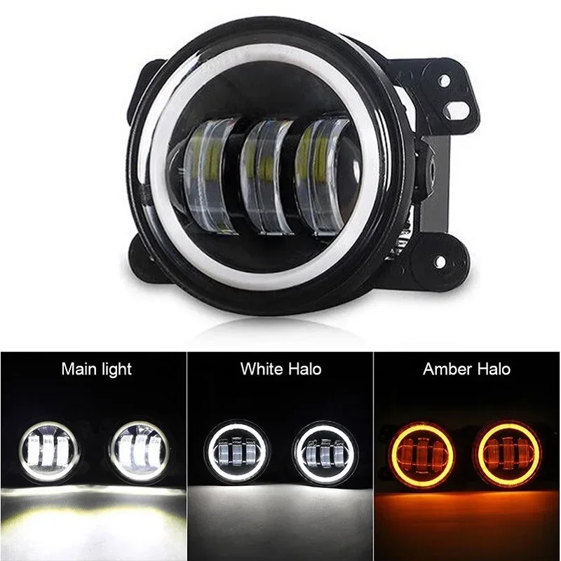 Luz antiniebla redonda LED de 4 pulgadas, Ojo de Ángel, lámpara de circulación diurna ámbar DRL para Jeep Wrangler JK TJ Dodge para Dodge Journey 2007-2015