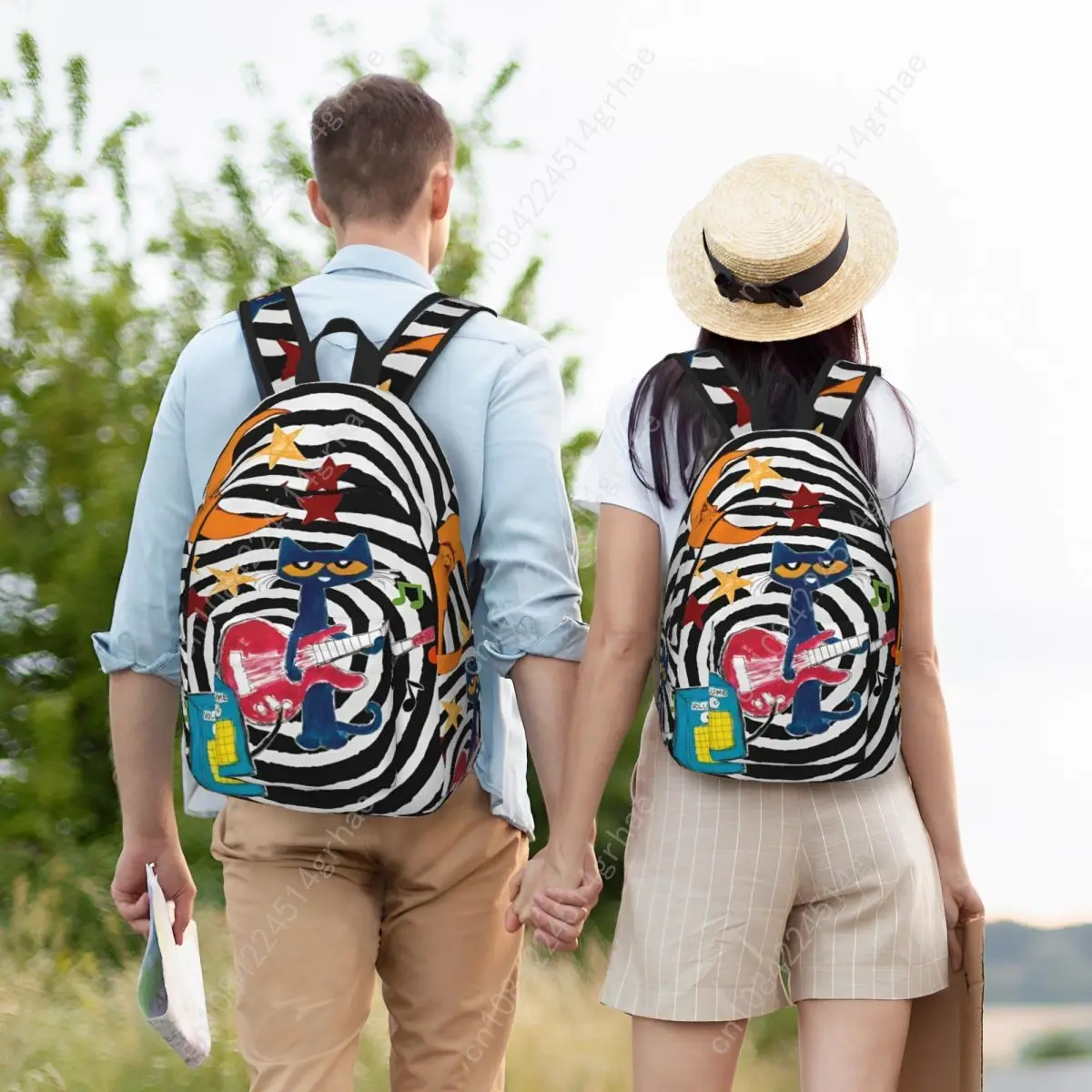 Pete The Cat I Love My White Shoes Cool Backpack High School Hiking Travel Cartoon Cats Daypack for Men Women Laptop Canvas Bags