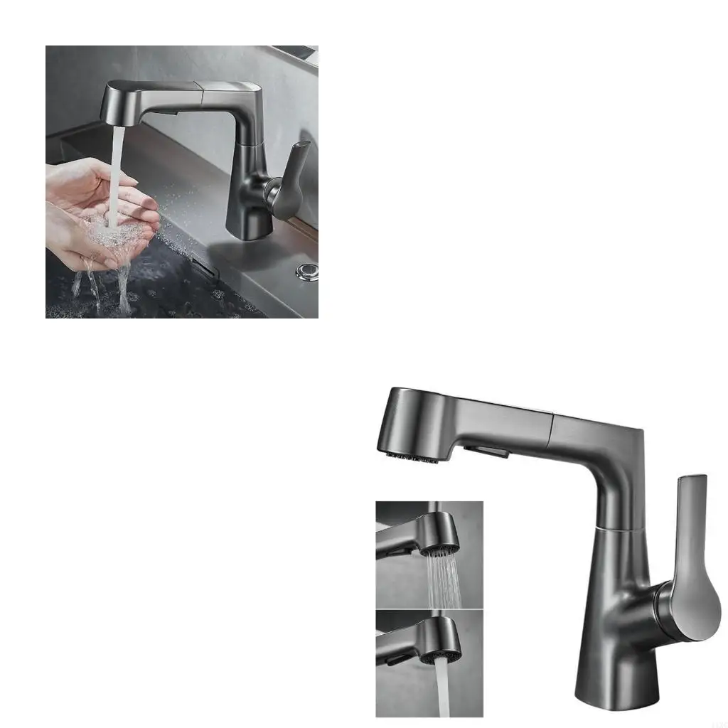 

Смеситель раковины в ванной комнате с вытягивающим распылителем для подъема для мытья волос выдвижной шланг- горячая и холодная