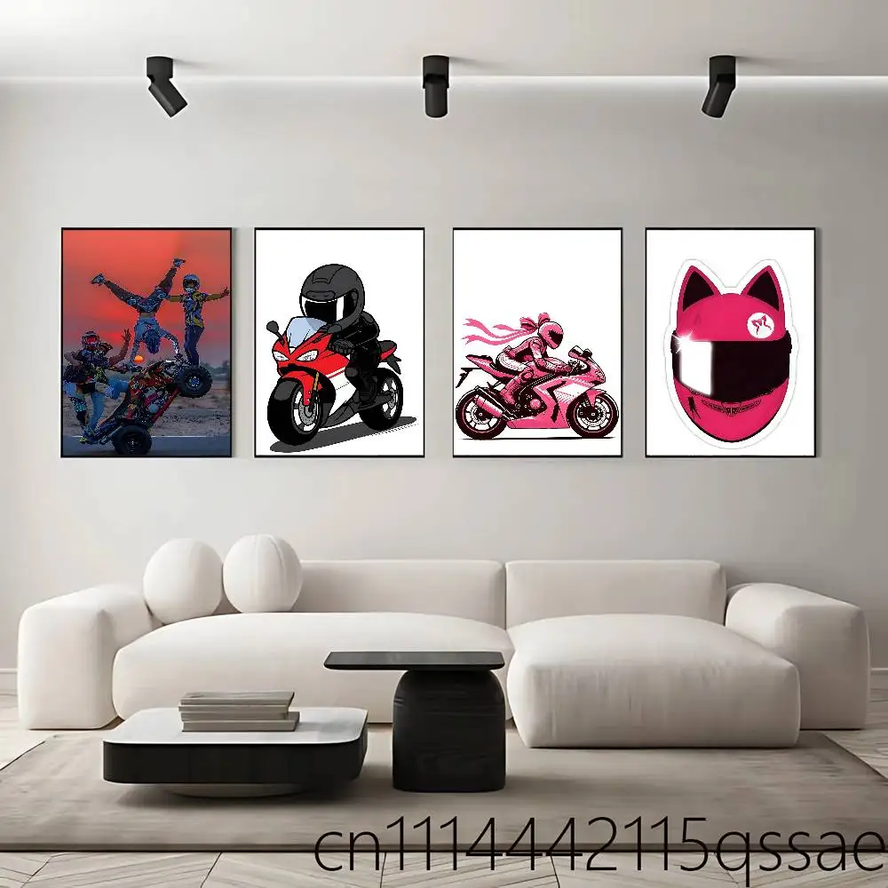 Motorcycle Rider Rolled Poster Cartoon Wall Art for Nursery Kid Room Playroom Cute Princes Painting Home Room Decor