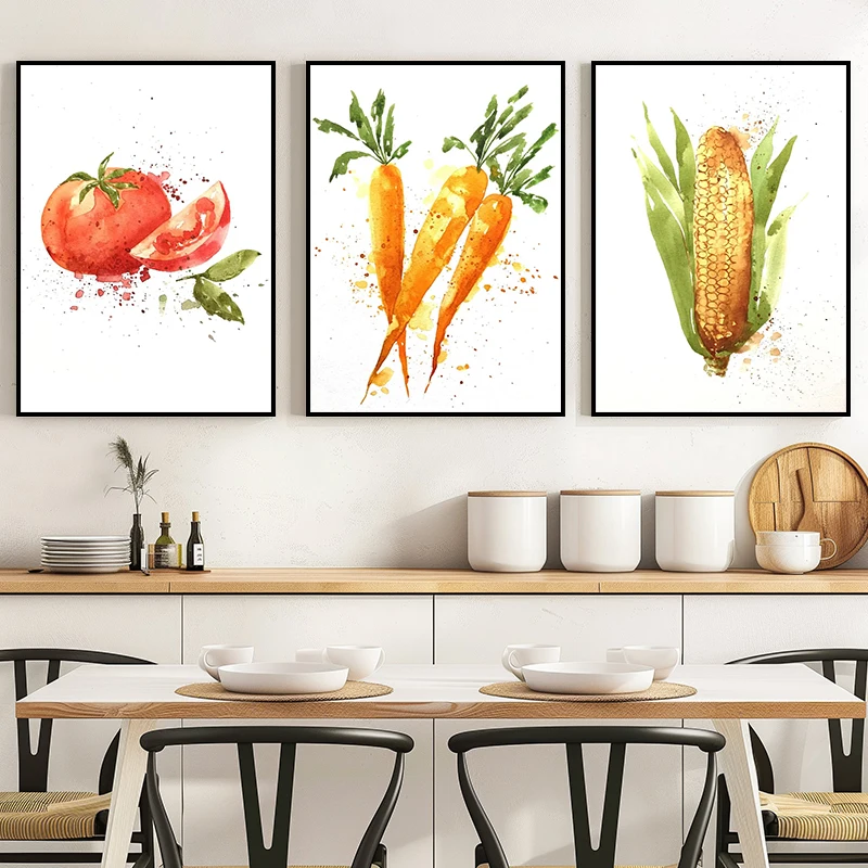 Watercolor Vegetable Pumpkin Tomatoes Carrot Onion Posters Prints Canvas Printing Wall Art Picture for Living Room Kitchen Decor