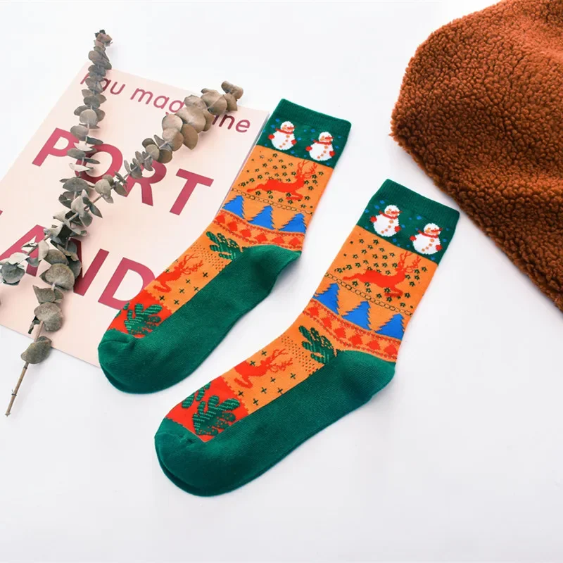 Chaussettes de Noël en tube de coton pour bonhomme de neige, chaussettes rouges mignonnes, Elk Old Man, dessin animé, nouveau