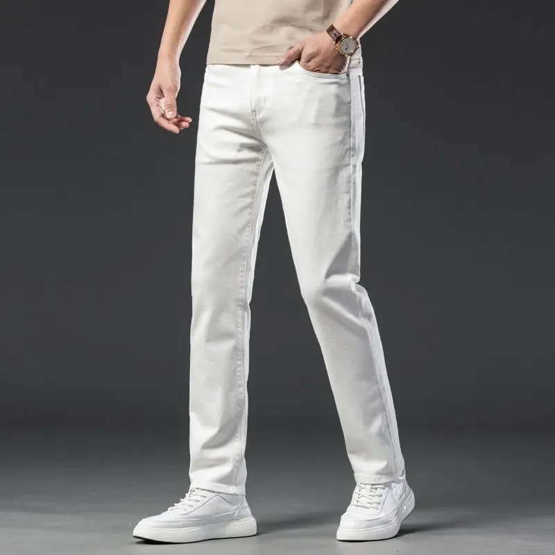 2022 New Classic Style Men\'s White Jeans Men Cotton Casual Business Stretch Slim Fit Denim Trousers Male Fashion Brand Pants