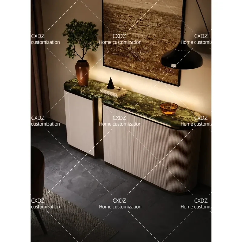 Modern Light Luxury Entrance Cabinet with Natural Marble Wall Mounted Entryway Decorative Storage Locker High End Stone