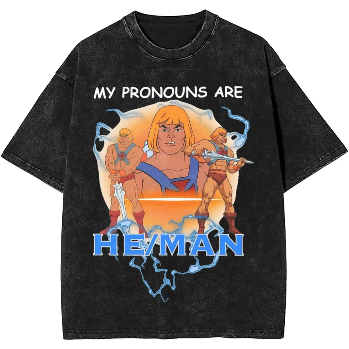 My Pronouns Are Heman Shirts Streetwear Men Women Eternia He-Man Novelty Washed T-Shirts Harajuku Streetwear