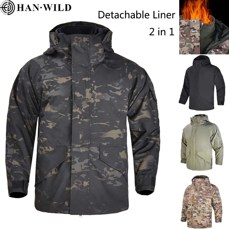 

HAN WILD G8 Detachable Liner 2 In 1 Jacket Combat Tactical Jackets Men Softshell Fleece Coat Thermal Windbreaker Hunt Clothes