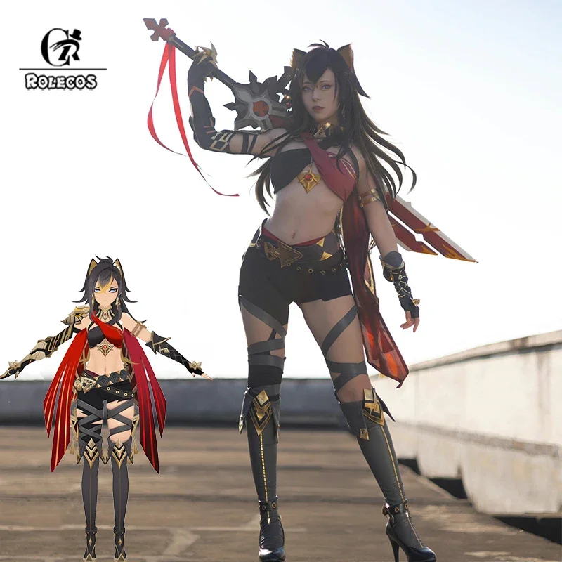 

Костюм для косплея ROLECOS Dehya, костюм для косплея Genshin Impact, сексуальный женский карнавальный костюм, наряд для Хэллоуина и вечеринки, полный комплект