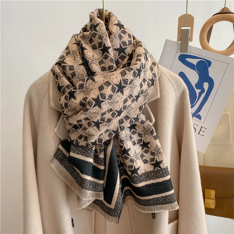 

Winter pentagram warm scarf women's long thickened imitation cashmere scarf wholesale