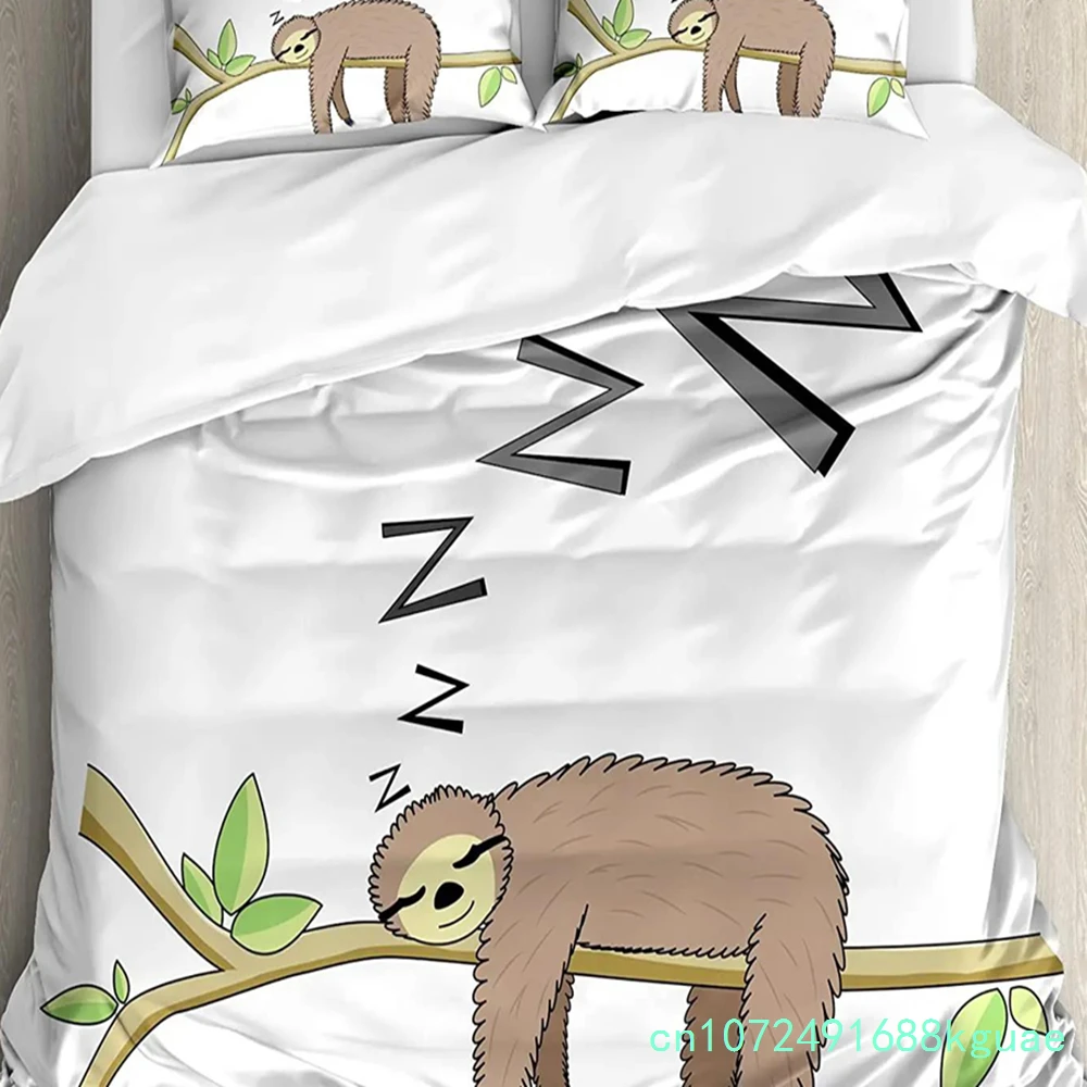 Sloth Bedding Set For Bedroom Bed Home Cartoon Mammal On Tropical Jungle With Green Banana Duvet Cover Quilt Cover Pillowcase