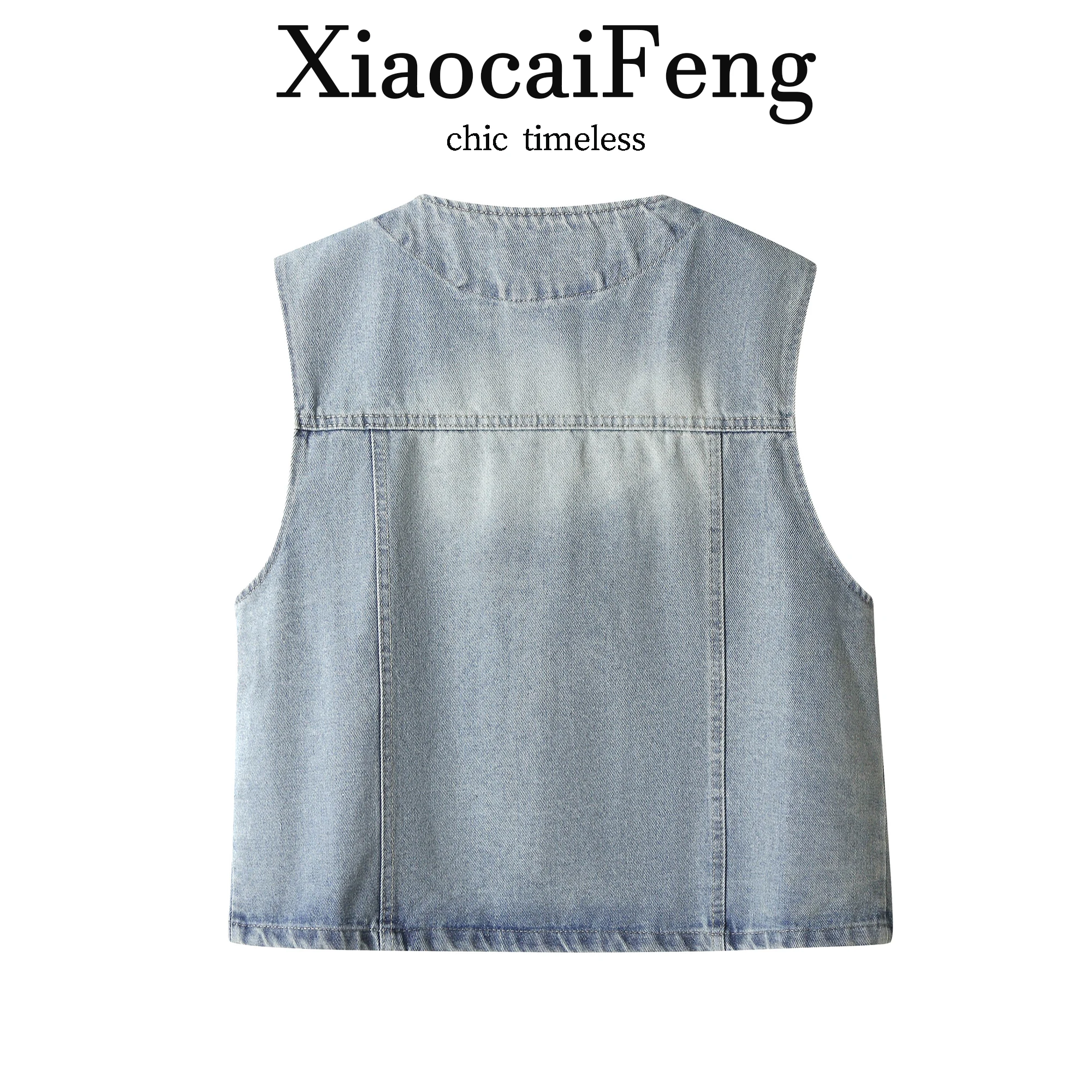 New Chinese Style Loose Women's Denim Vest Summer Design Sense Collarless Match All Cotton Short Jacket with Button