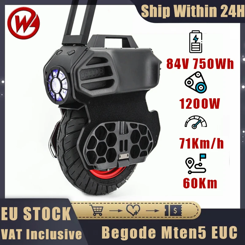 EU Stock Original Newest Begode Mten5 Electric Unicycle 84V 750Wh 50S Battery 1200W High Speed Motor 71km/h 12 inch Mten 5 EUC