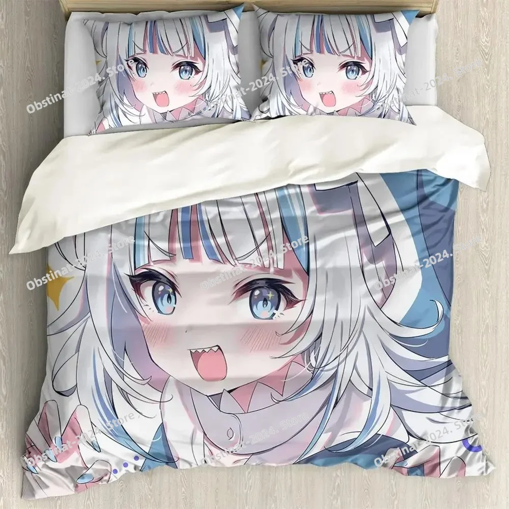 

Anime Hololive EN Gawr Gura Bedding Set Printed Bed Set Duvet Cover Sheet Pillowcase Bed Soft Quilt Cover Full Queen King Size