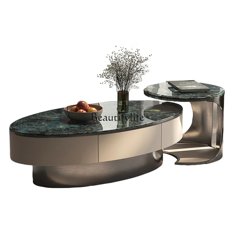 

Natural marble coffee table Italian light luxury oval size combination coffee table