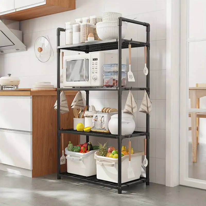 Heavy-Duty 5-Tier Large Adjustable Telescopic Microwave Stand - 2 Colors Available, Sturdy Metal Floor Stand with Upper and Lower Shelves, Space-Saving Microwave Top Shelf and Small Appliance Storage, Oven Rack for Cookware, Bookshelf, Bathroom Multi-Purpose Storage Rack - Easy-To-Assemble Kitchen Organizer