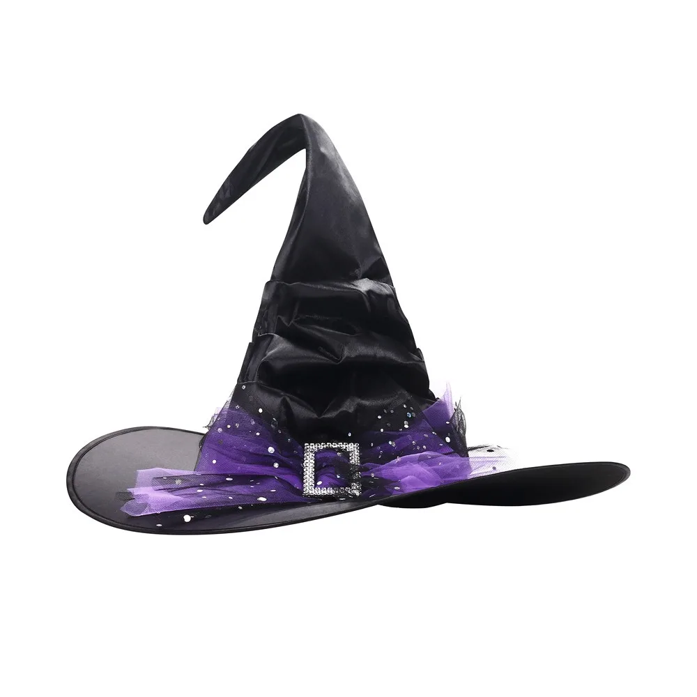 

Casual Folds Halloween Witch Hat Satins Baroque Mesh Bow Witch Hat Cosplay Photo Props Black Wizard Cap Night club