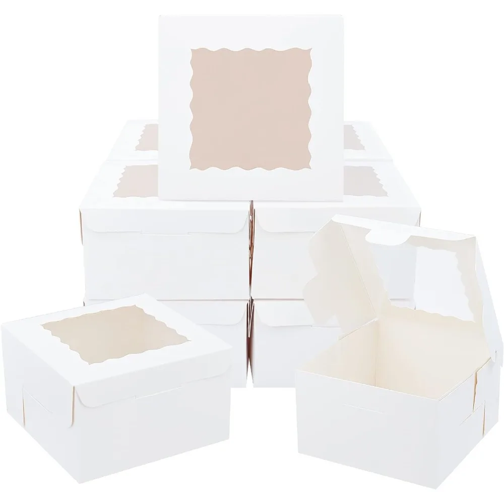 20 Pcs Bakery Box White Small Fold Paper Box Small Kraft Packaging Boxes with Window for Cookies Small Cakes Muffin in Proposal