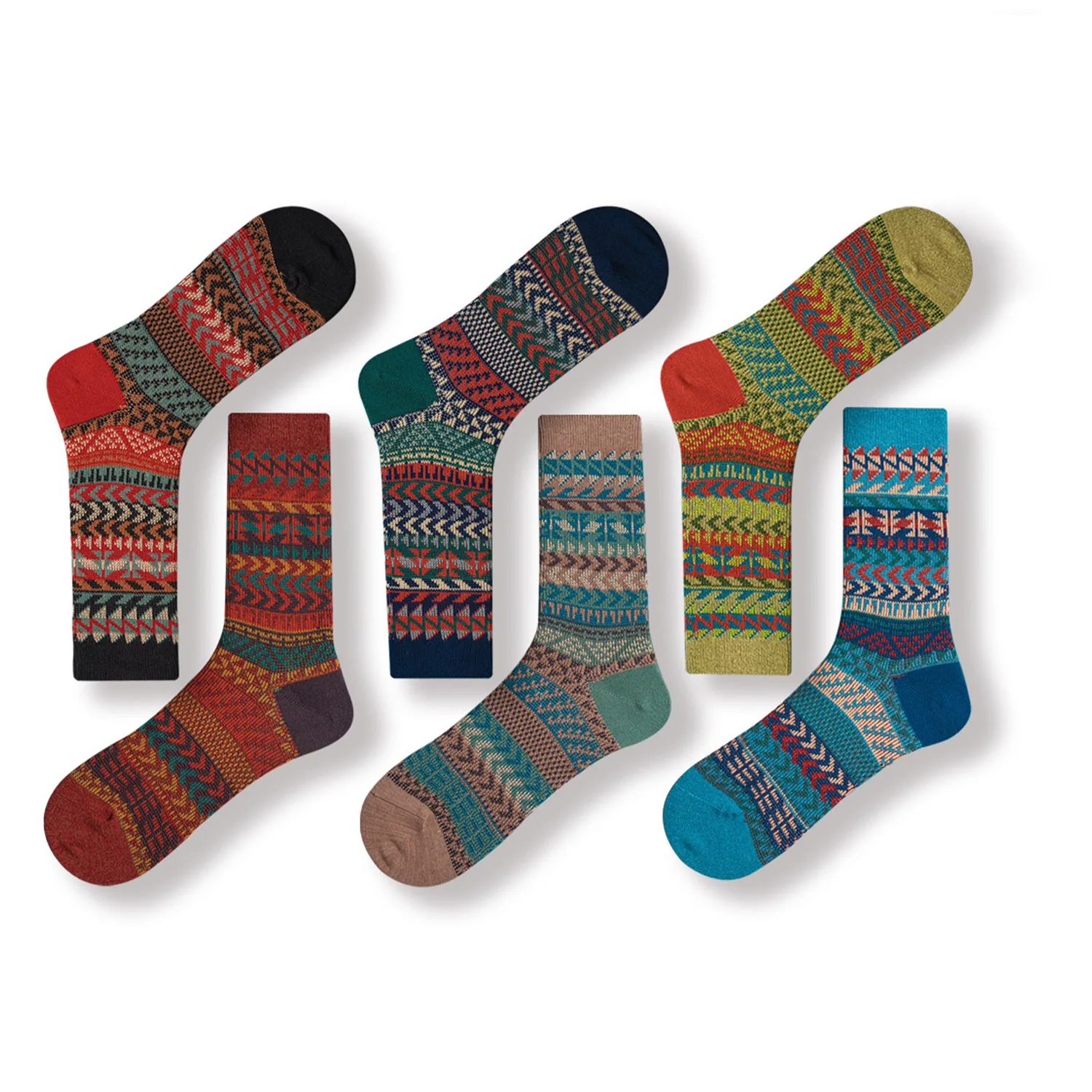 10Pcs 2026 New Ethnic Autumn Winter Wholesale Street Brand Unisex Combed Cotton Seamless Retro Trendy Soft Couple Mid Calf Socks