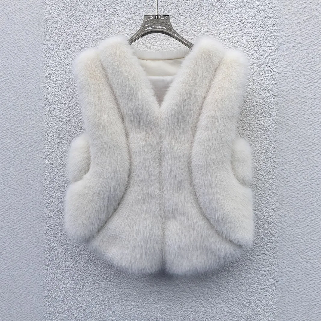 

Spring Fashion Irregular Spliced Fluffy Warm Faux Fur Vest Woman Fur Coats Autumn Winter Vestes Femmes New in Coats & Jackets