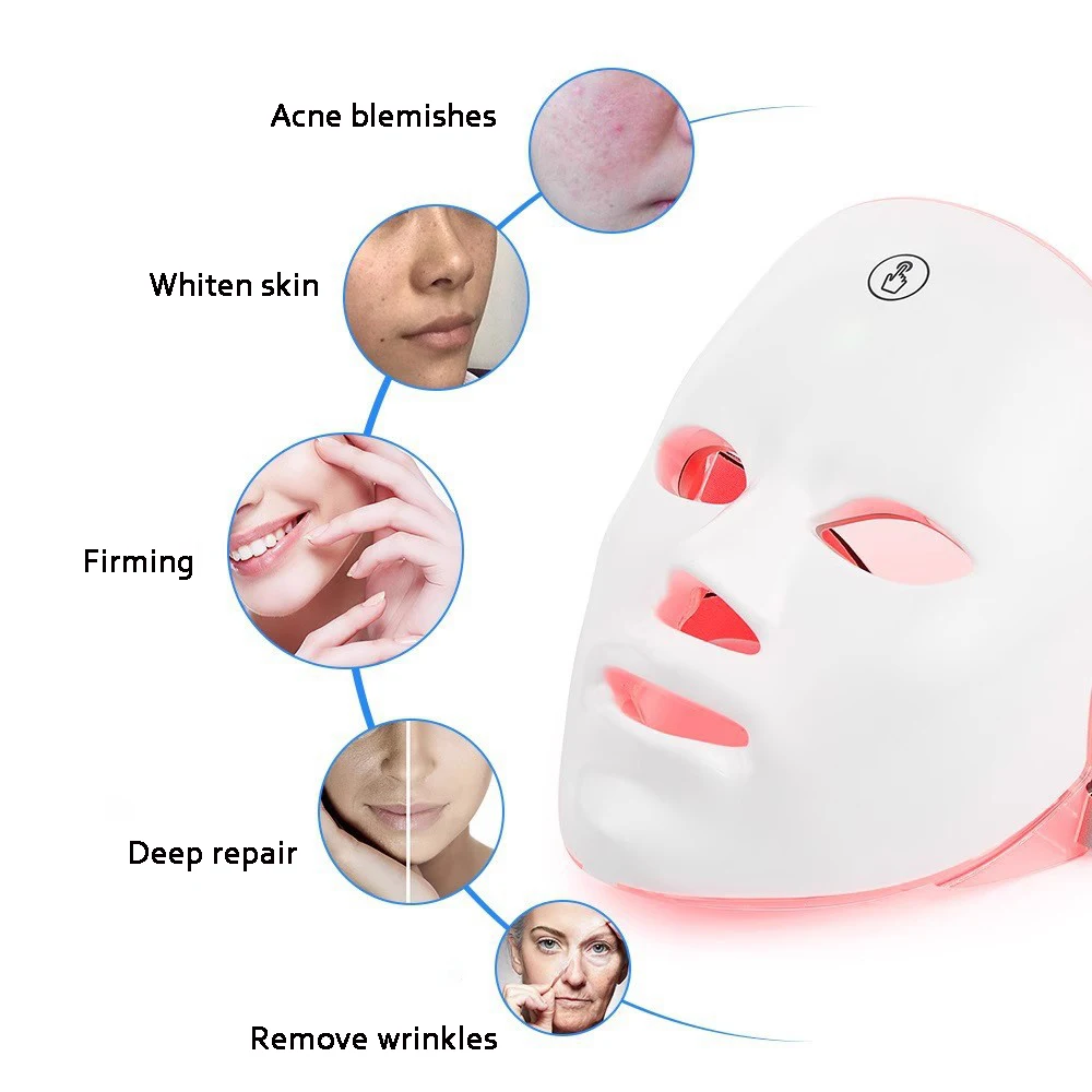 Rechargeable Facial LED Mask 7 Colors LED Photon Therapy Beauty Mask Skin Rejuvenation Home Face Lifting Whitening Beauty Device