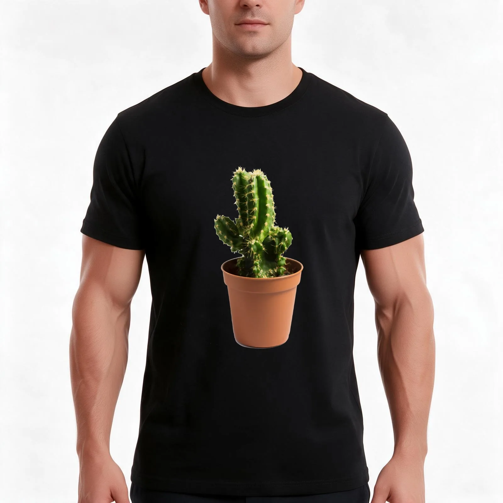 Green Cactus Succulent in Pot T-Shirt, Summer Casual Cotton Tee, Oversized Streetwear Tops, Vintage Graphic Print, 100% Cotton
