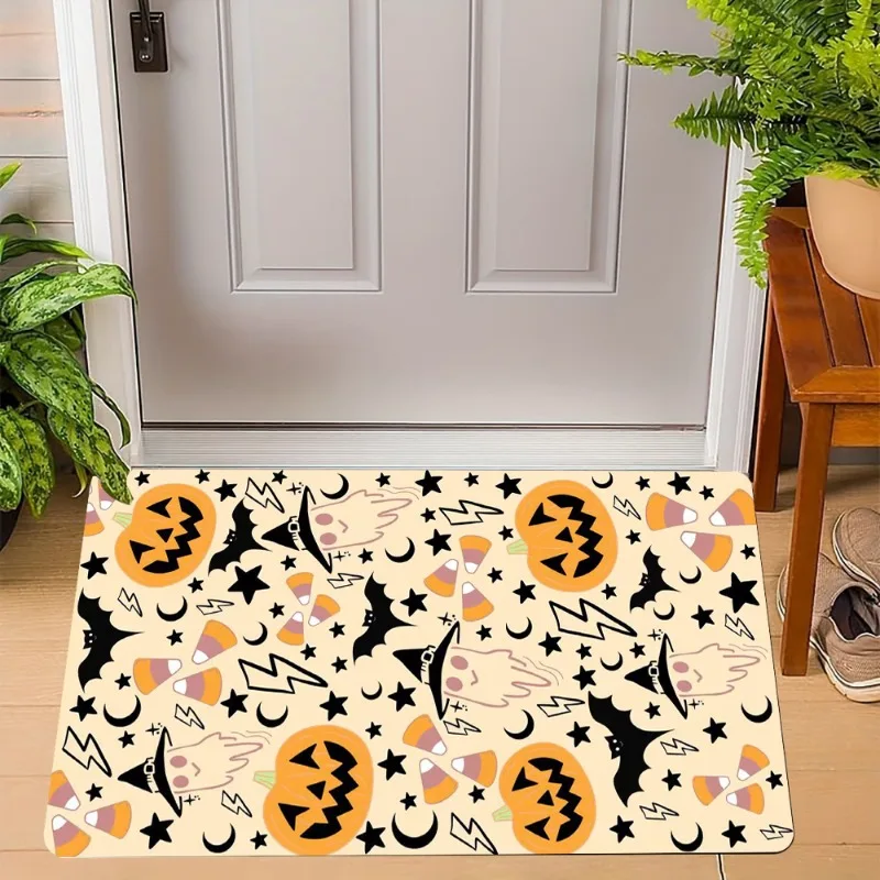 Halloween Candy Corn Fußmatte Hexenhut Geisterteppich Rutschfester Eingangsteppich Heimdekoration Fledermaus Kürbis Bodenmatte Willkommensmatte