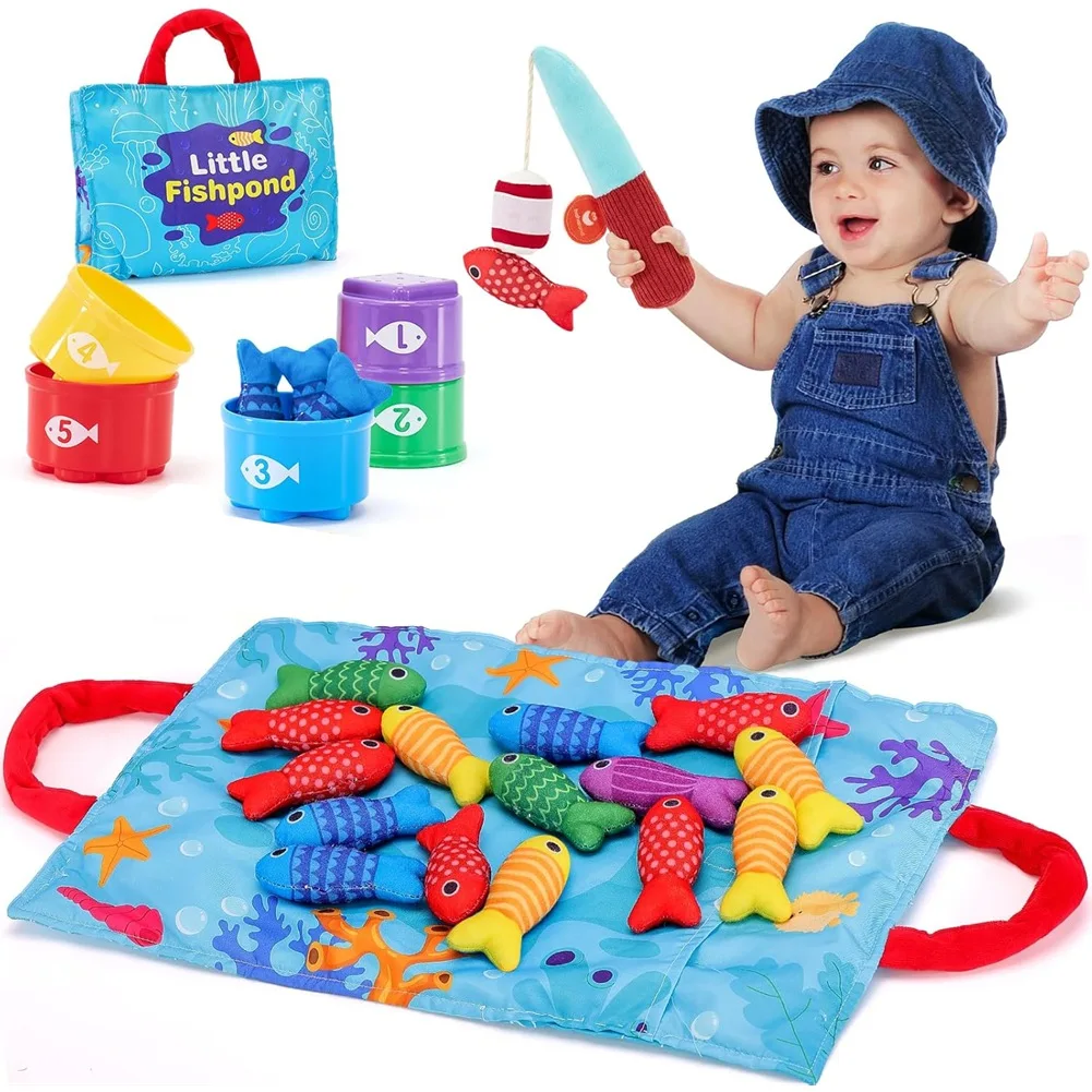 AA14 22PCS Toddler Toys for 1-3 Year Olds - Cloth Fishing Game with Stacking Cups
