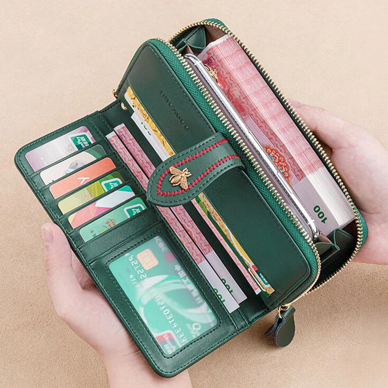 Genuine Leather Wallets Women  - Wristlet Wallet Zipper 评论和价格