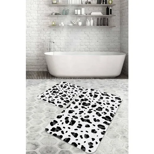 Bouquet Home 2gang Black Gray Leopard Suit Bath Mats and Toilet Seat Pad