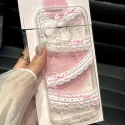 Pink Bowknot Lace Cute Phone Case For Samsung S25 S24 S23 S22 S21 S20 FE Note20 Note10 Plus Ultra Lite 5G Clear Soft TPU Cover