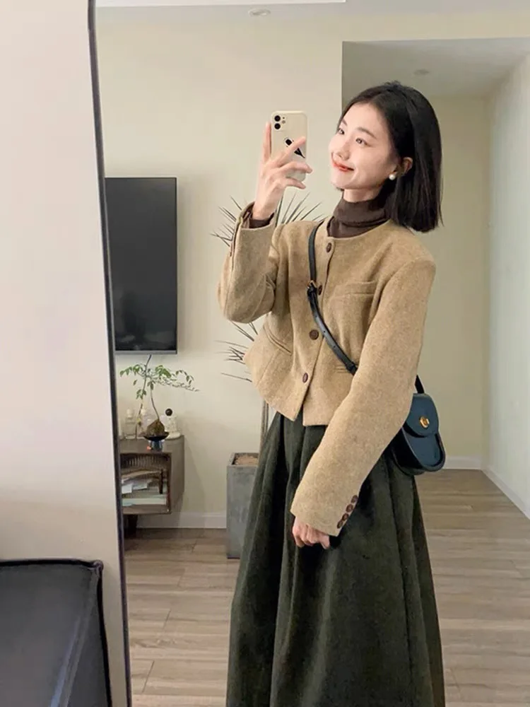 

Полный наряд на чай: ранняя зима, роскошный профессиональный корейский комплект с юбкой в стиле драмы, женский модный наряд из двух предметов