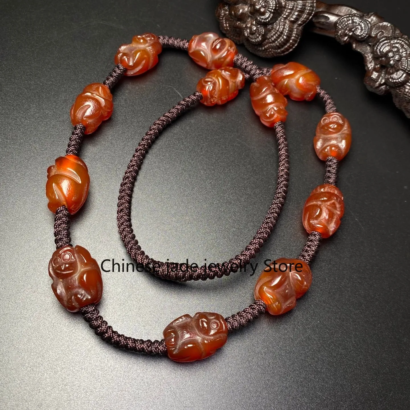 Rare Tibetan Buddhism Agate monkey Beads Dzi Bead Amulet Necklace Pendant Z2794