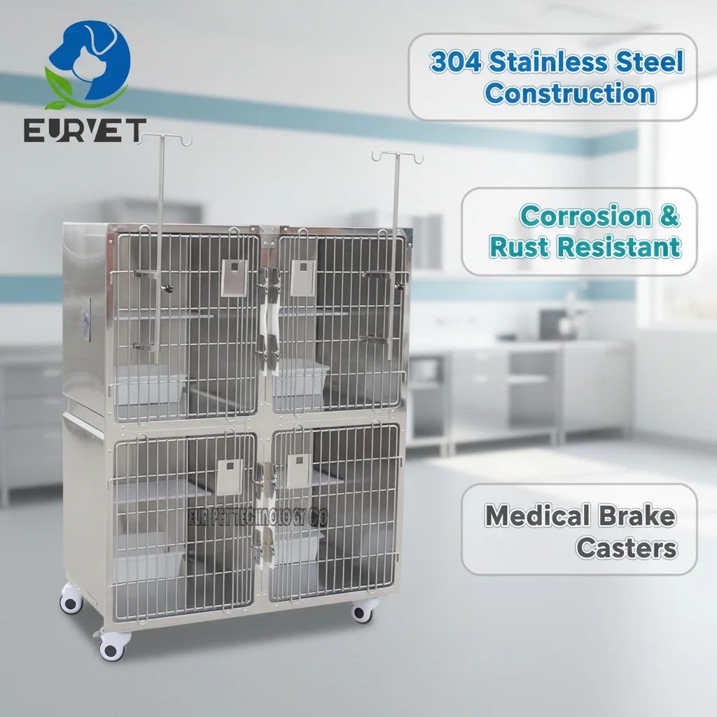 EURVET Modular Stainless Steel Pet Cage With Grid Tray Pjjy-01 Dog Carrier For Foster Care Or Hospitalization